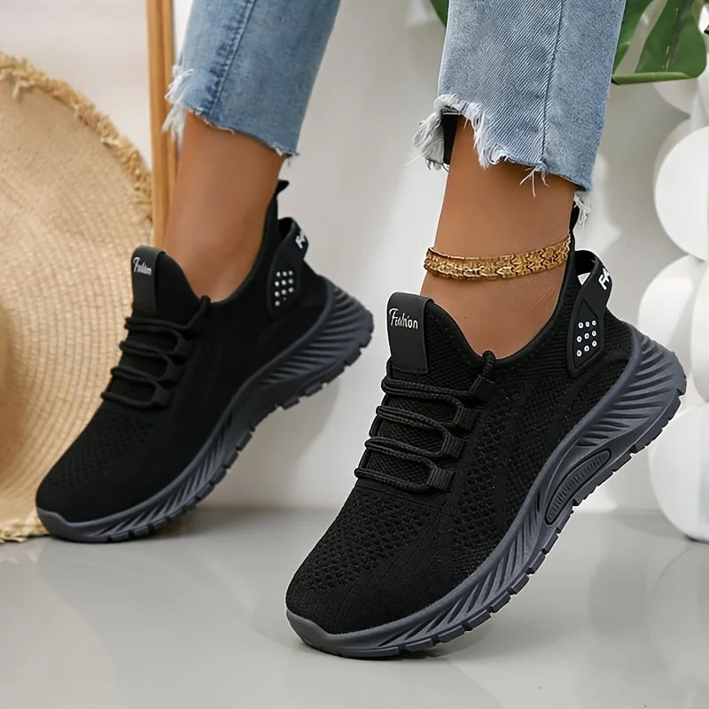 Women Platform Chunky Sneakers Breathable Flying Knit Lace Up/Two Wear Back Slip On Walking Shoes Lightweight Non Slip Thick Sole