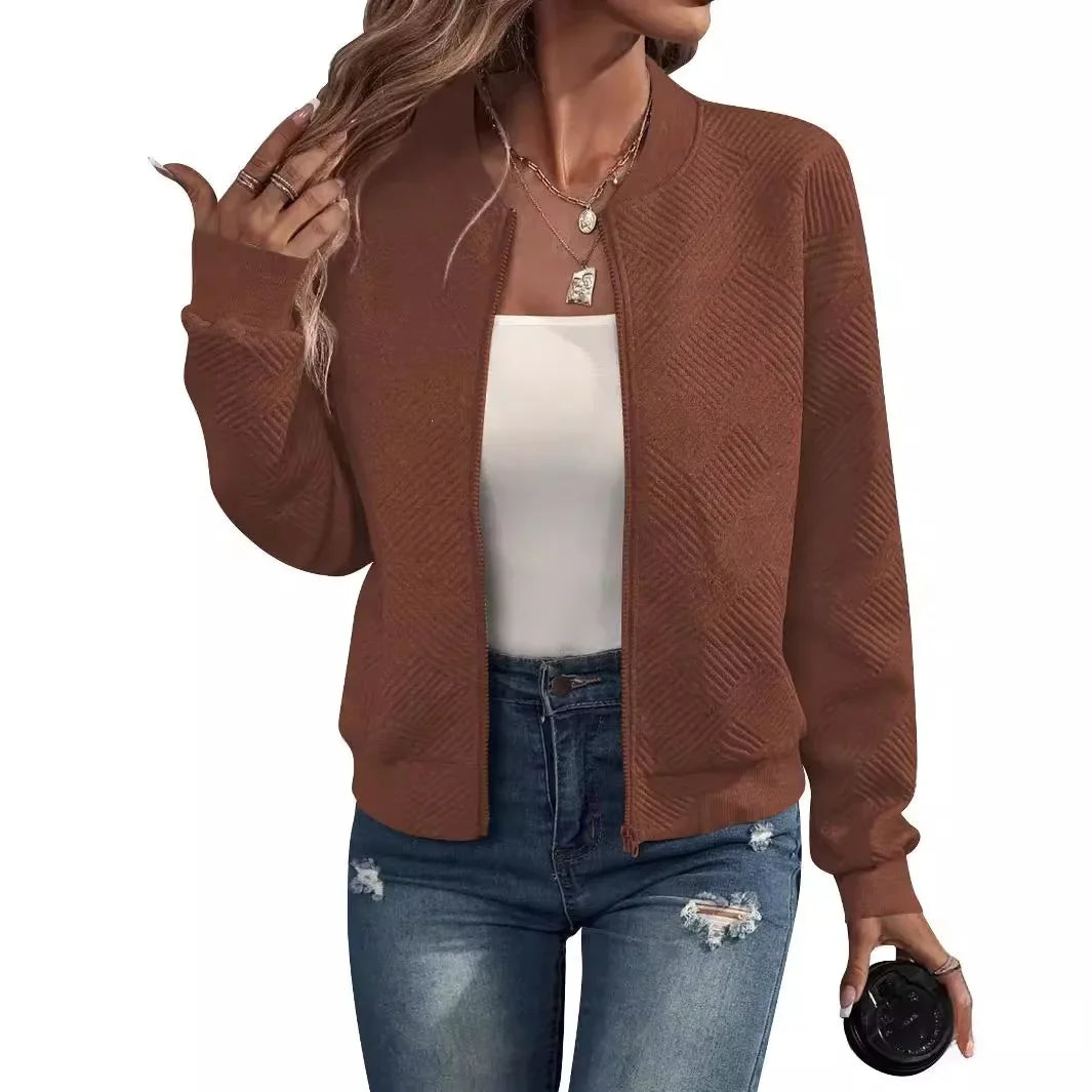 Autumn and Winter New Solid Color Zipper Jacket/with Collar Casual Coat for Women