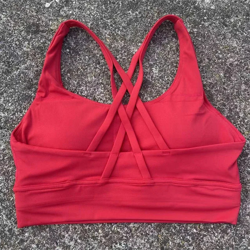 Cross Straps Sports Bra Women Gym Sports Top High Support/Fitness Bralette Yoga Vest Push Up Running Underwear With Chest Pad
