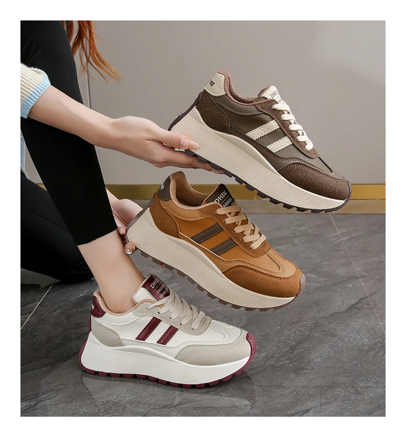 New Summer Autumn Women's Shoes With Thick Sole Casual Board Shoes/Spliced Sports Leather Surface Shoes For Students