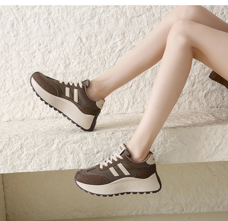 New Summer Autumn Women's Shoes With Thick Sole Casual Board Shoes/Spliced Sports Leather Surface Shoes For Students