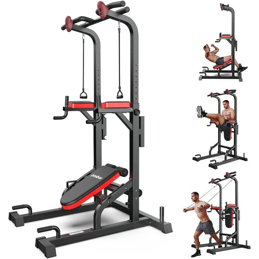 Power Tower Dip Station Pull Up Bar for Fitness Home Gym Workout/Multi-Function Adjustable Height Fitness Strength Training