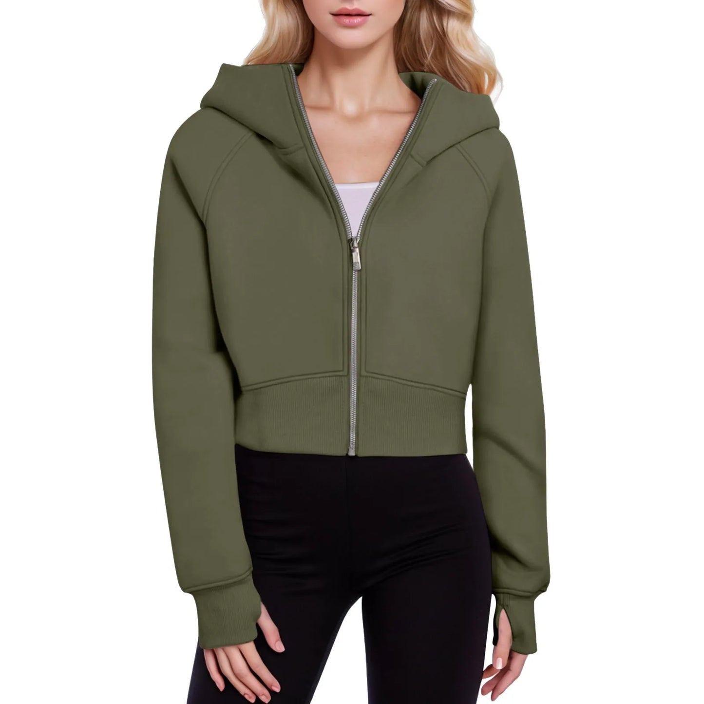 Women's Zip Up Cropped Sweatshirts Jacket Fall Outfits/Casual Long Sleeve Outerwear Tops Winter Fall  Jackets