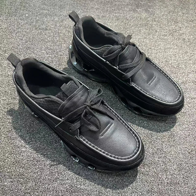 New Spring Summer Casual Leather Shoes Korean Style Round Toe/Lace Up Elevator Sole Minimalist Elegant Fashion Footwear