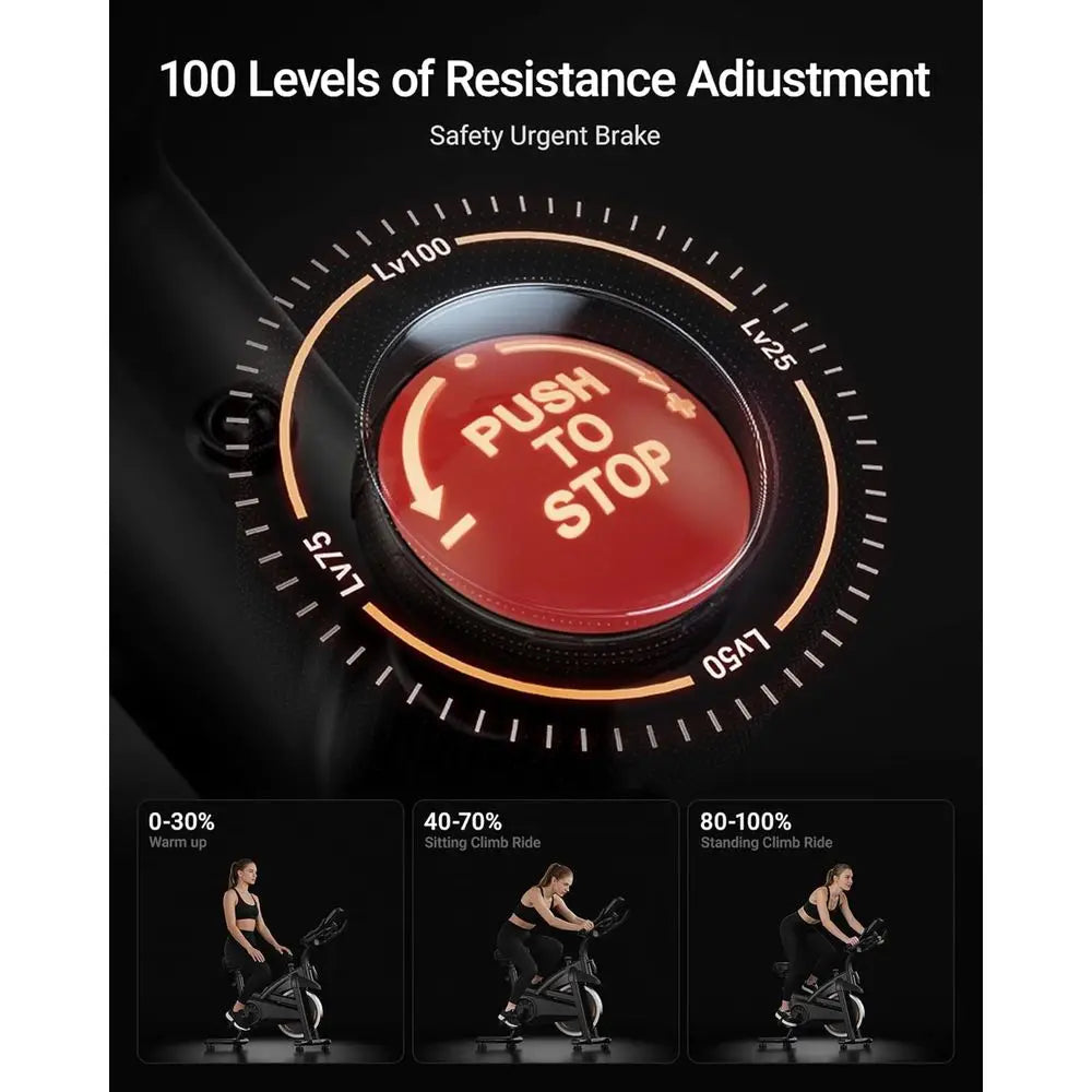 Stationary Exercise Bike Belt Drive Silent 0-100 Resistance With App Heart Rate/Tablet Bottle Holder 300LB Home Cycling Workout