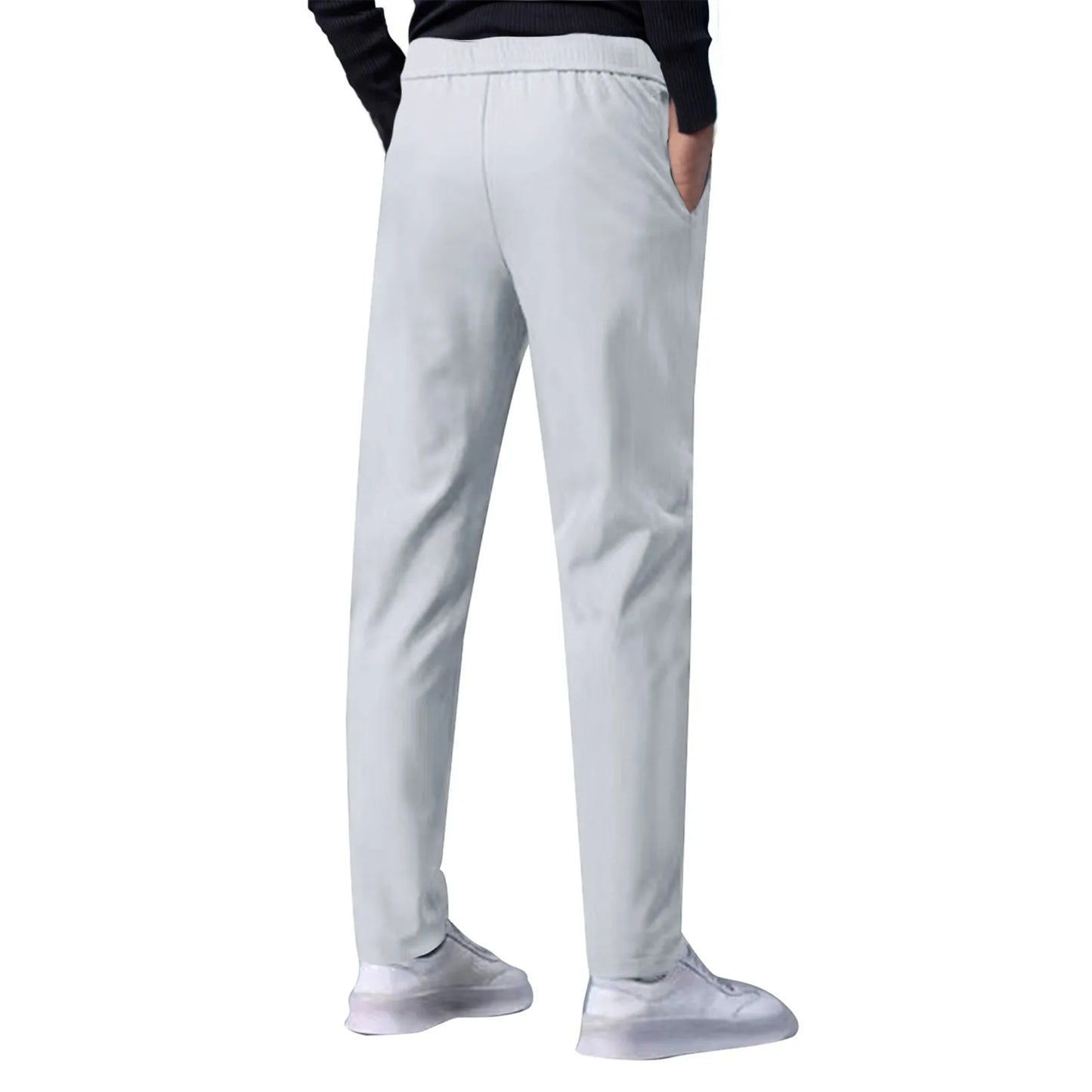 Men Fast Dry Stretch Pants Ice Silk Trousers Solid Color Mid-Waist/Loose Breathable Straight-Leg Casual Pants Thin Sports Pants