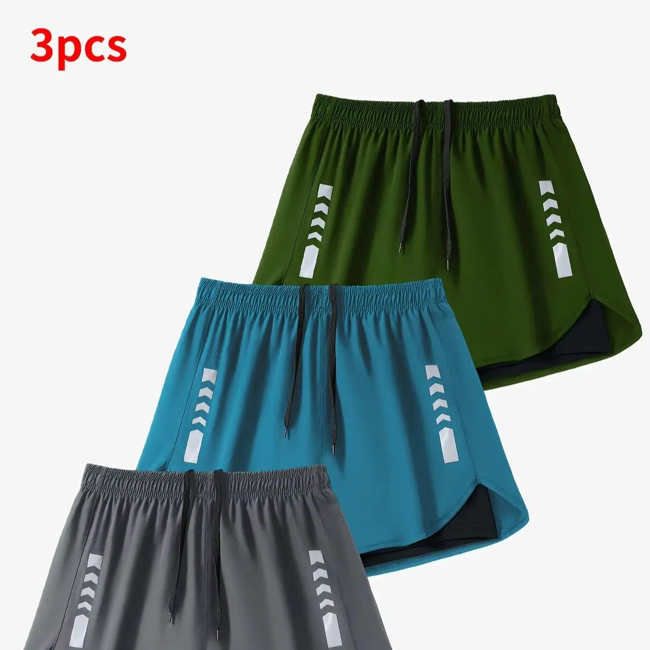 3Pcs Men 2 in 1 Running Shorts Quick Dry Athletic Workout Shorts/With Liner Drawstring Training Gym Sports Shorts