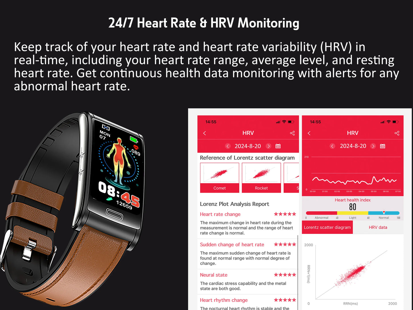 2025 New ECG+HRV Smart Watch Men Women Heart Rate/Blood Pressure Hypoxia Alarm Sleep Monitoring Fitness Sports Music Control