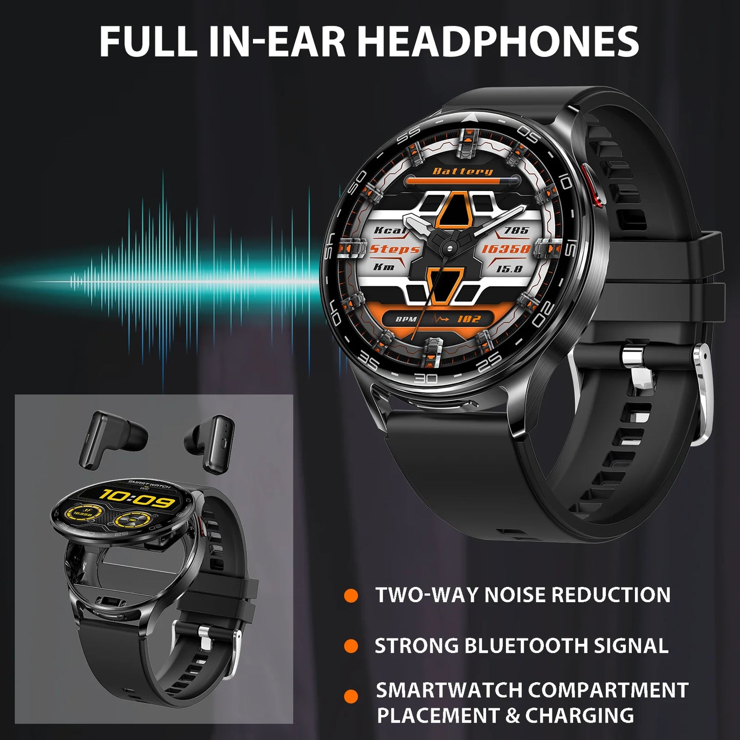 EIGIIIS Smart Watch with Earbuds1.39"HD Fitness Watch with Heart Rate/Blood Oxygen Sleep Tracker 2 in1 Bluetooth for iOS Android