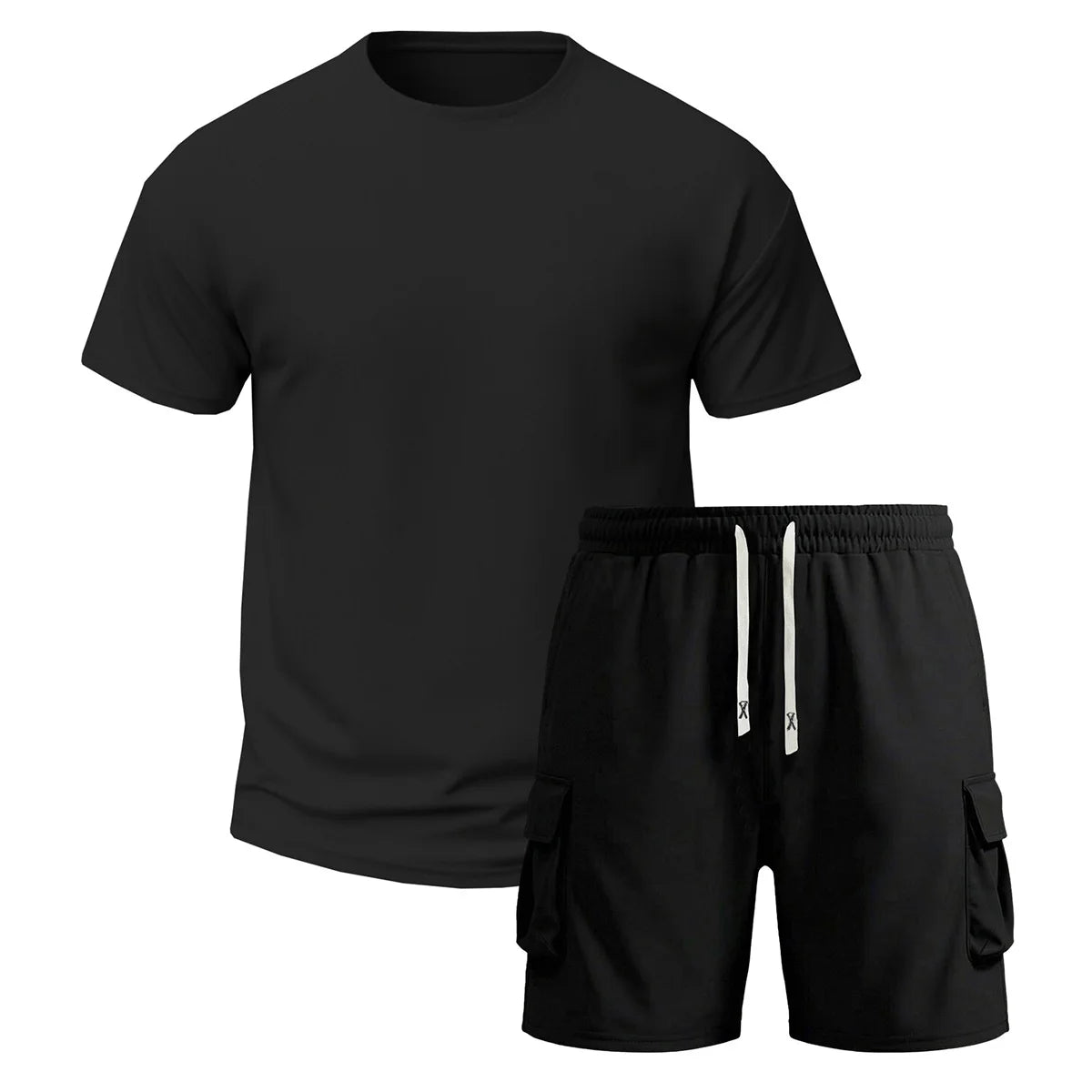 2-Pack Men's New Multi-Pocket Cargo Pants and Short Sleeve T-Shirt Set/Stylish Fit  Suitable for Sports Casual Wear Shirt