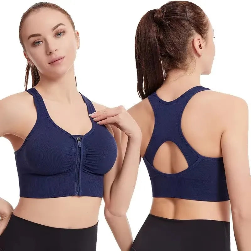 Women's sports bra fitness top front zipper design/sports vest fashionable bra yoga gym sports bra