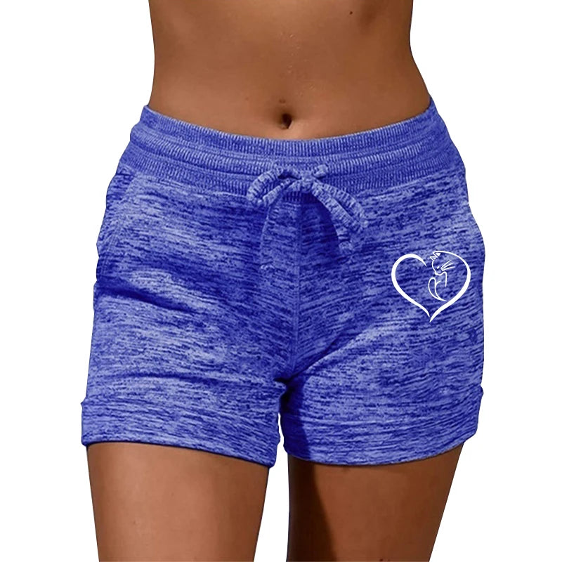 Summer Women's Shorts Printing Elastic High Waist Casual/Sport Fitness Running Oversize Female Sweat Shorts