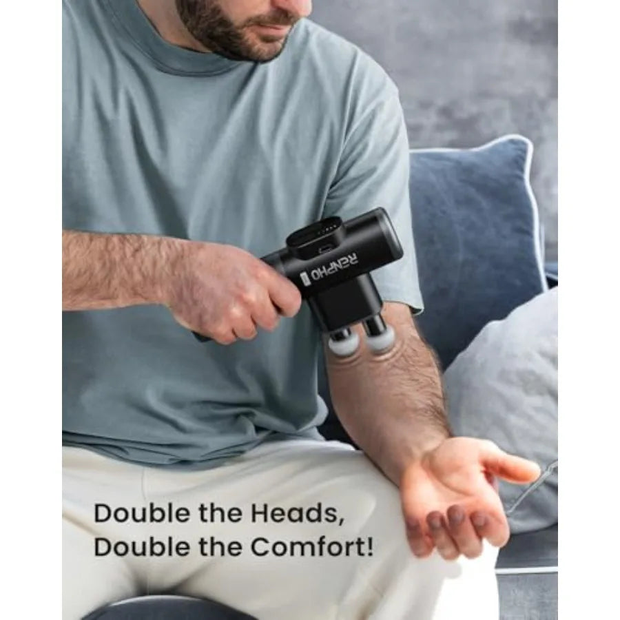 Mini Massage Gun with Double Heads Deep Tissue Percussion Massager/for Travel Use Silicone Casings 3 Modes