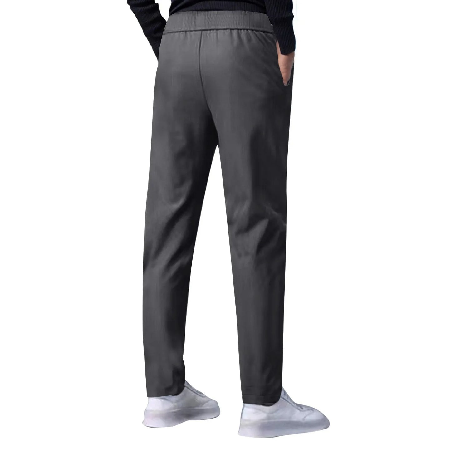 Men Fast Dry Stretch Pants Ice Silk Trousers Solid Color Mid-Waist/Loose Breathable Straight-Leg Casual Pants Thin Sports Pants