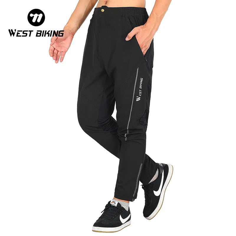 WEST BIKING Spring Summer MTB Sports Pants For Men Quick Dry/Reflective Striped Jogger Running Pants Outdoor Golf Fishing Hiking