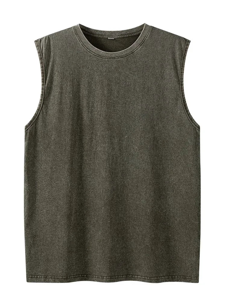 Men Tank Top 100% Cotton 230G Heavyweight Washed Vintage/Oversized Summer Street Casual Sleeveless Shirt