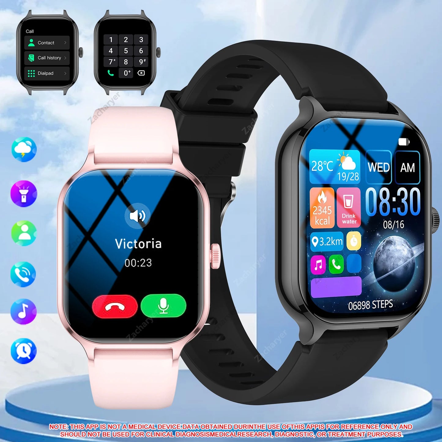 Smart watch full touch screen, sports watch/can answer and make calls with message reminders customizable dial