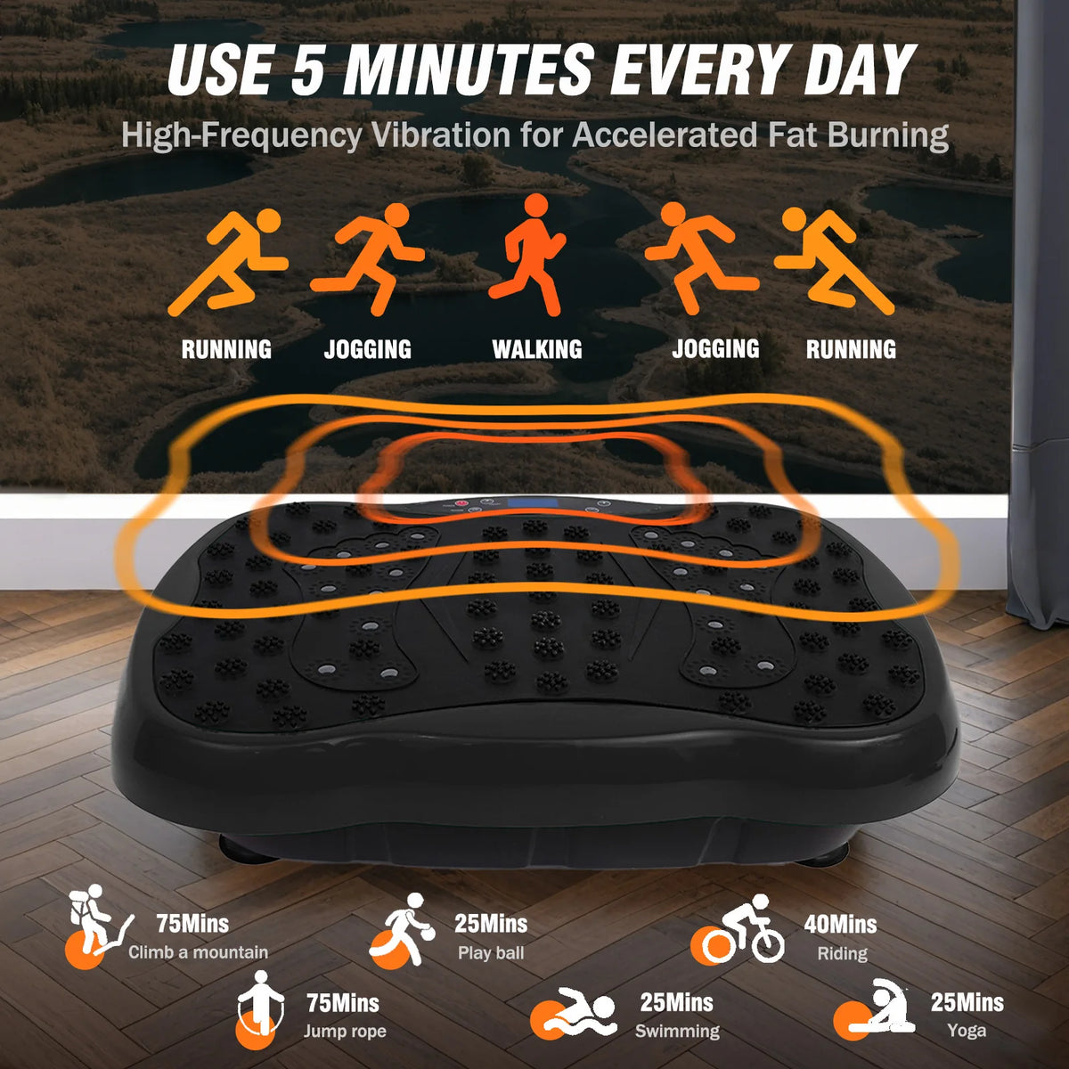 Full-Body Vibration Platform Exercise Machine Training Equipment/Vibrate Fitness Workout Resistance Bands Remote Control BT