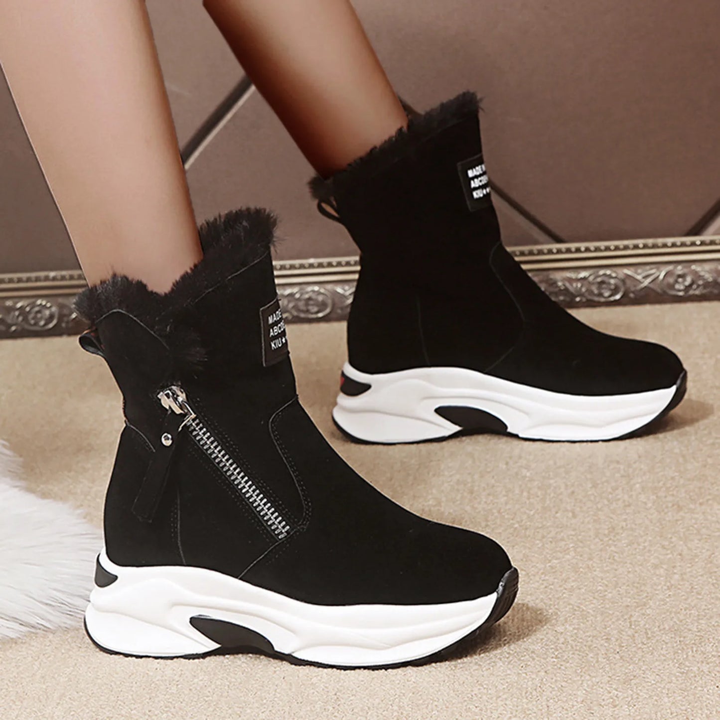 Casual Snow Winter Wedges Short Boot Warm Thermal Slip on/Breathable Women's Wedge Shoes Platform Comfort Casual Boot