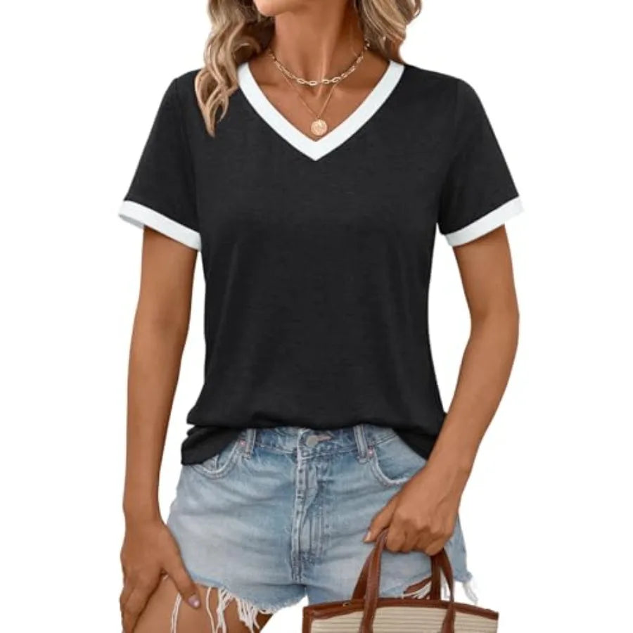 Women's Short Sleeve T-Shirts Summer Tops Casual Soft Tunic/V Neck Basic Workout Clothes Spring Fashion Outfits