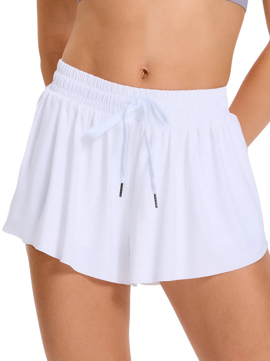 Women's Two-In-One Shorts Gym Yoga Running Sweat-Absorbent Breathable/Tennis Skirt Drawstring Pocket Casual Shorts Quick-Drying