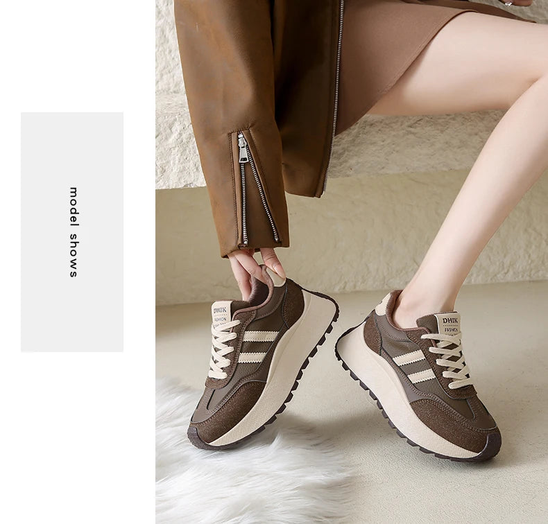 New Summer Autumn Women's Shoes With Thick Sole Casual Board Shoes/Spliced Sports Leather Surface Shoes For Students