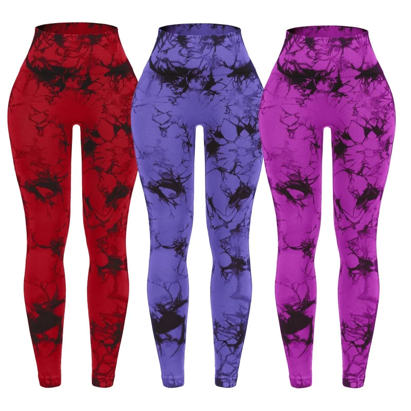 3 Piece Workout Leggings Sets for Women High Waisted Tie Dye Gym Scrunch/Lifting Seamless Yoga Leggings Athletic Pants