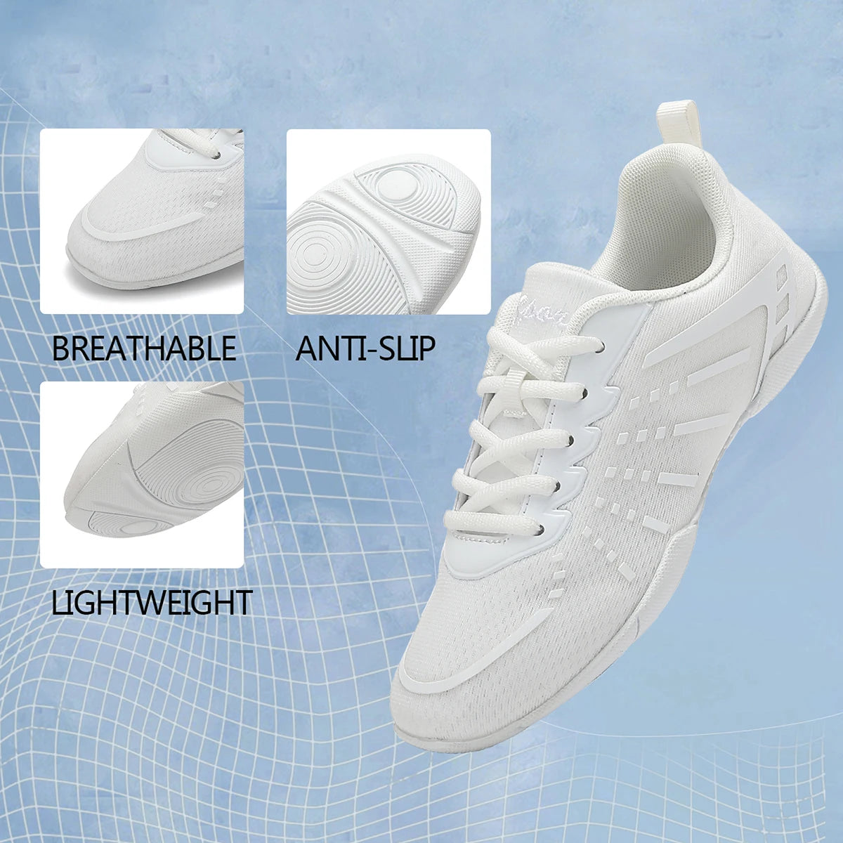 Women White Cheerleading Shoes Breathable Mesh Light Non Slip/Flat Gymnastics Dance Training Competition Sneakers For Girls