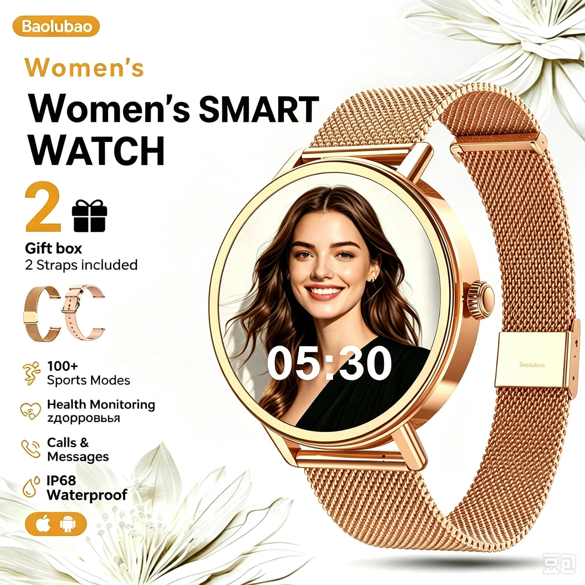 Blackview X30 Women's Smartwatch with Health Monitor Fitness Tracker/1.26” AMOLED Screen Bluetooth Smartwatch for Android IOS
