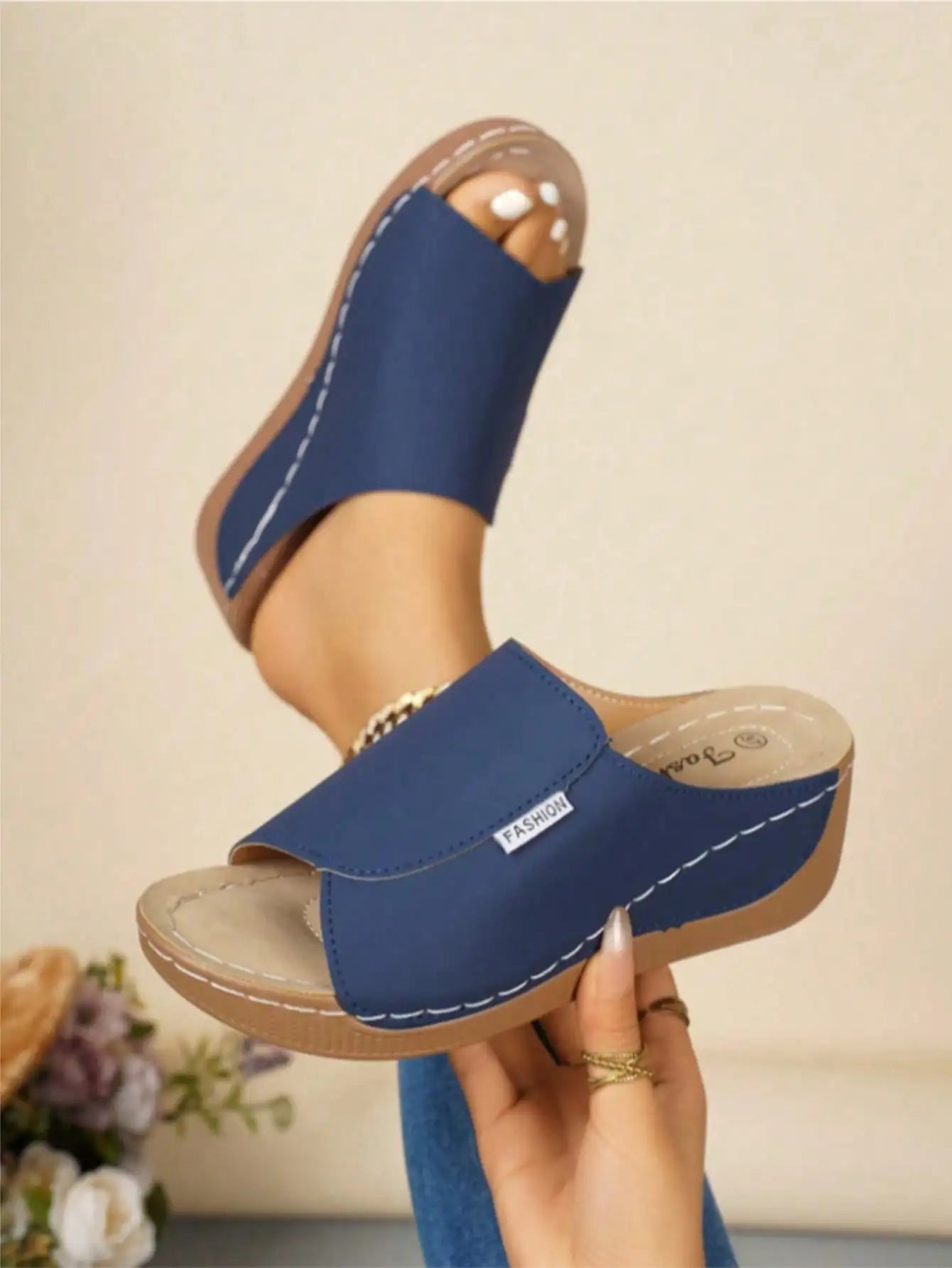 Women's Cork Wedge Platform Slide Mules Single Strap Open Toe/Slip On Sandals Non-Slip Comfort Summer Footwear