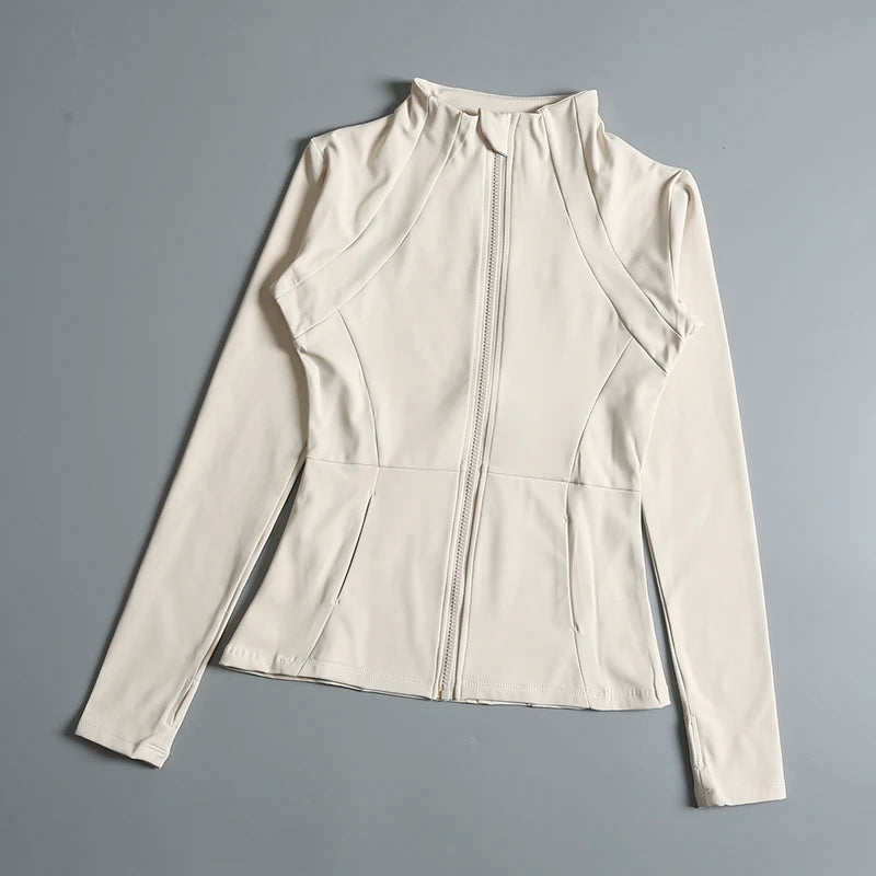 New yoga wear ladies coat round high elastic loose exercise/yoga fitness long sleeve stand-up collar yoga tops