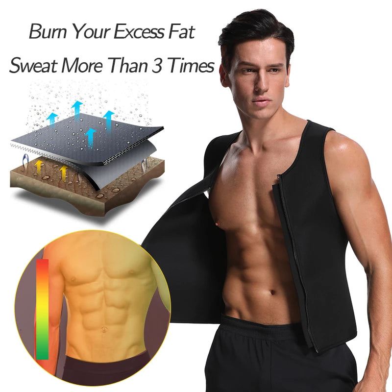 Men Waist Trainer Vest for Weight Loss Neoprene Fitness Corset Body Shaper/Zip Sauna Tank Top Workout Shirt Sauna Suit