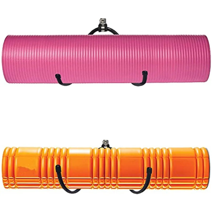 Wall Mount Yoga Mat Foam Roller and Towel Rack Hooks/Exercise Mat Storage Shelf for Hanging Yoga Strap and Resistance Bands