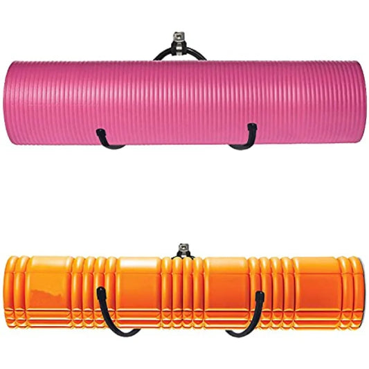 Wall Mount Yoga Mat Foam Roller and Towel Rack Hooks/Exercise Mat Storage Shelf for Hanging Yoga Strap and Resistance Bands