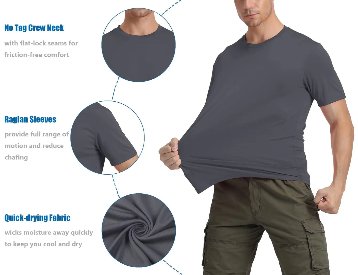 Men's UPF 50+ Shirt Sun Protection SPF UV Moisture Wicking/Lightweight Quick Dry Swim Rash Guard Short Sleeve Athletic Running