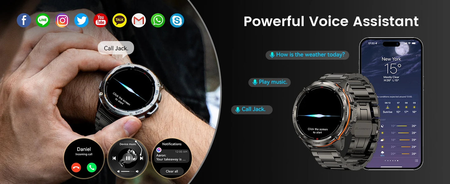 KOSPET TANK T3 Ultra GPS Smart Watch For Men Altimeter Compass/Barometric 470mAh 60 Days Battery Bluetooth Call IP69K Waterproof