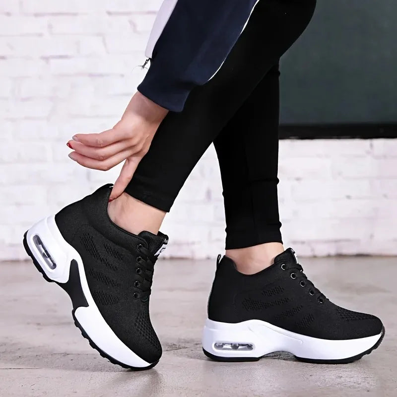 Women Casual Running Sport Shoes Air Cushioned Increase Height/Thick Bottom Elevator Sneakers Walking Shoes