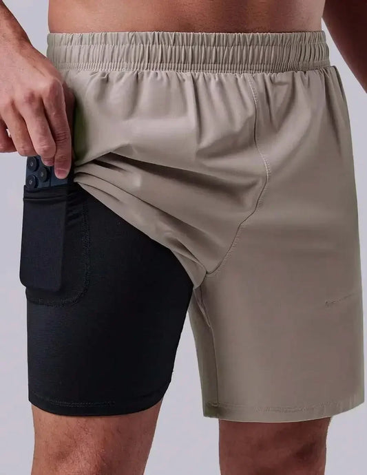 Men's 7 Inch Running Shorts/With Compression Liner Quick Dry 2 In 1