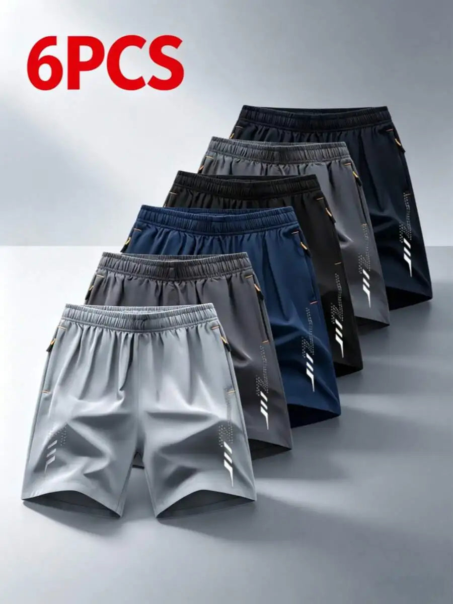 6pcs Men's Quick Dry Breathable Sports Shorts Ice Silk/Casual Athletic Shorts For Summer Gym Beach