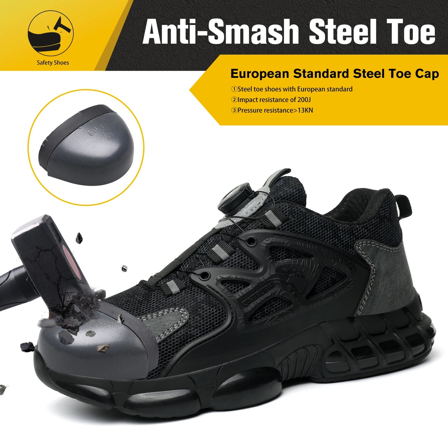 Lace-free, anti-smash, anti-puncture/breathable safety shoes Steel Toe Men Shoes