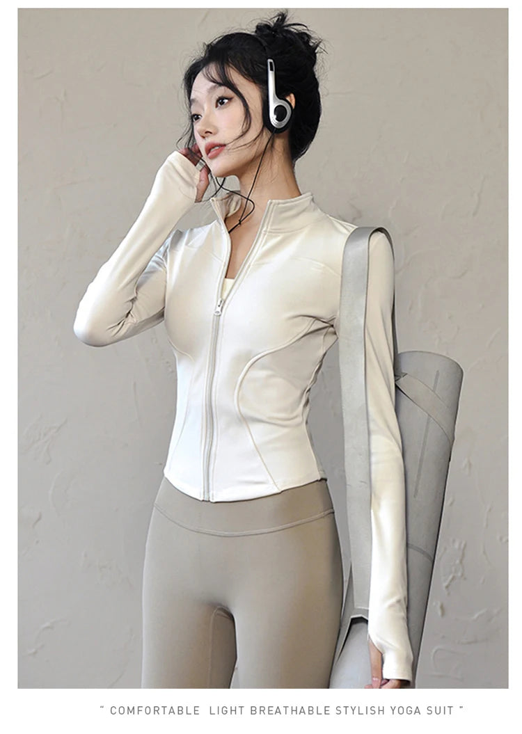 Long Sleeve Sports Jacket Women Zip Fitness Yoga Shirt Winter Warm/Gym Top Activewear Running Coats Workout Clothes For Cycling