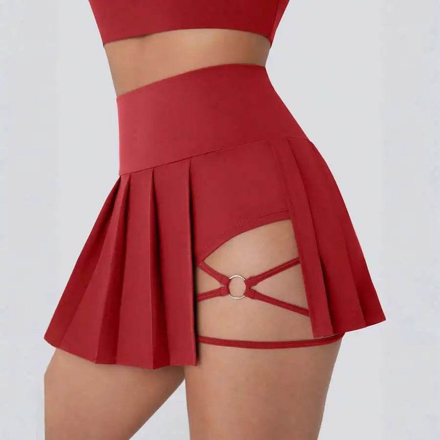 Women's Pleated Skirt With Criss-Cross Thigh Cutout/High Waist Solid Color Casual Sporty Style