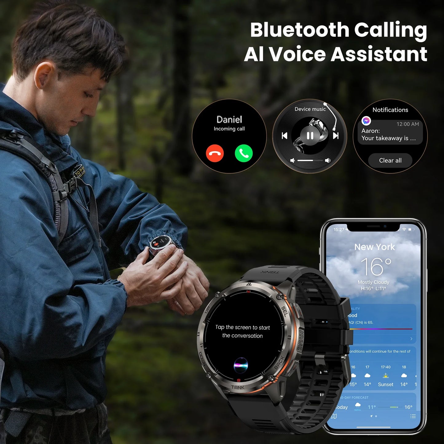 KOSPET TANK T3 Ultra 2 GPS Smart Watch for Men Bluetooth Call/5ATM IP69K Waterproof Men's Watch Stainless Steel Health Monitor