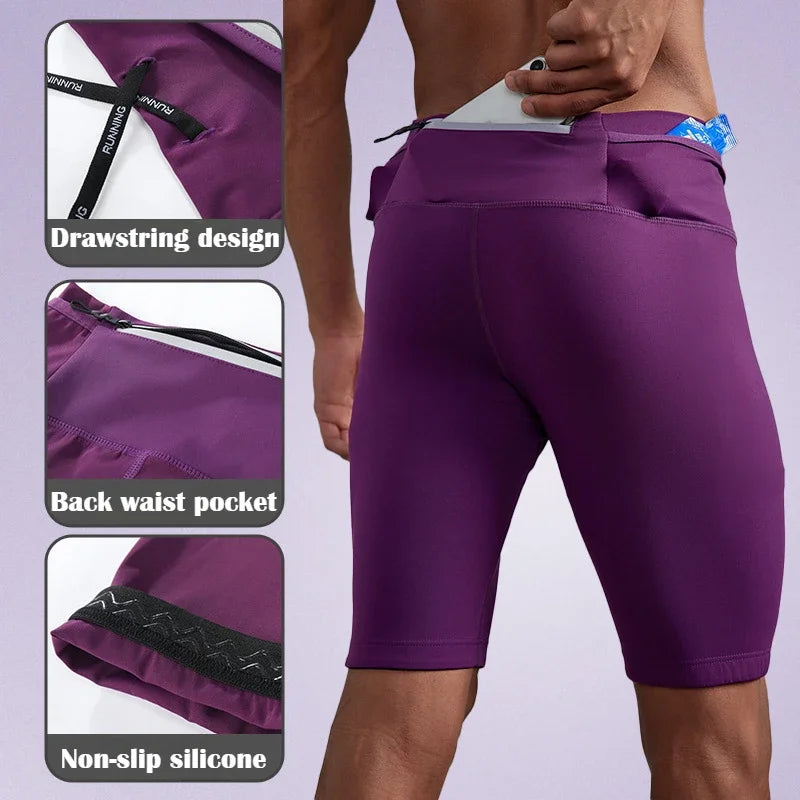 Men’s Compression Waist Belt Bag Marathon Running Training Shorts/Quick Dry Sports Jogging Tights Fitness Sportswear