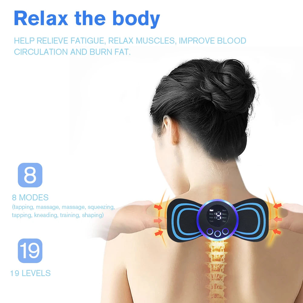 EMS Electric Pulse Neck Massager Cervical Massage Patch/8 Mode LCD Display Neck Stretcher Back Muscle Relief Pain