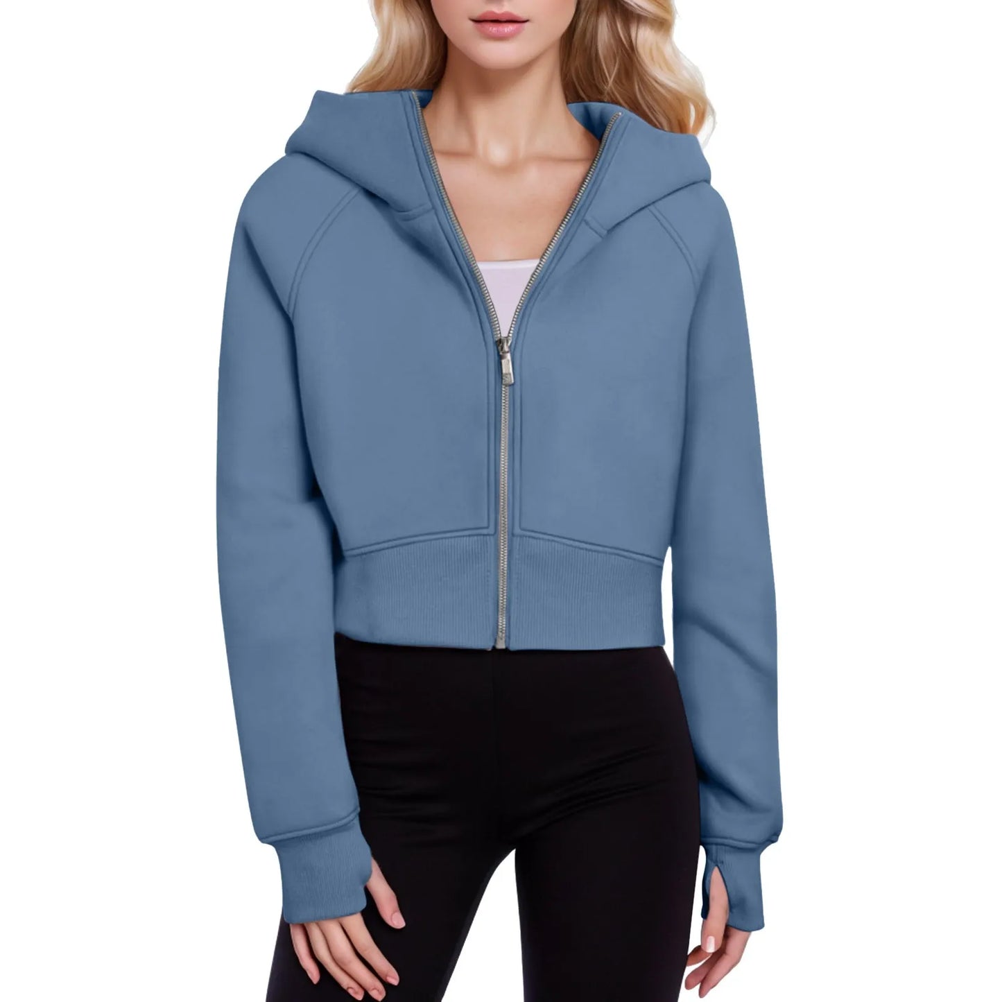 Women's Zip Up Cropped Sweatshirts Jacket Fall Outfits/Casual Long Sleeve Outerwear Tops Winter Fall  Jackets