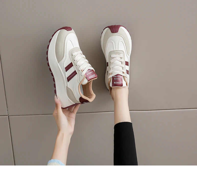 New Summer Autumn Women's Shoes With Thick Sole Casual Board Shoes/Spliced Sports Leather Surface Shoes For Students