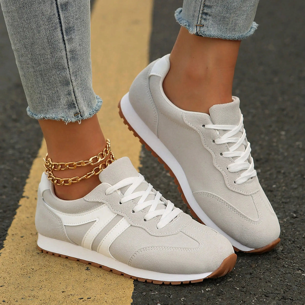 Sneakers For Women Fashion Tennis Shoes Casual Athletic/Solid Color Low Top Lace Up Plain Toe Fabric Inner PVC Sole Shoes