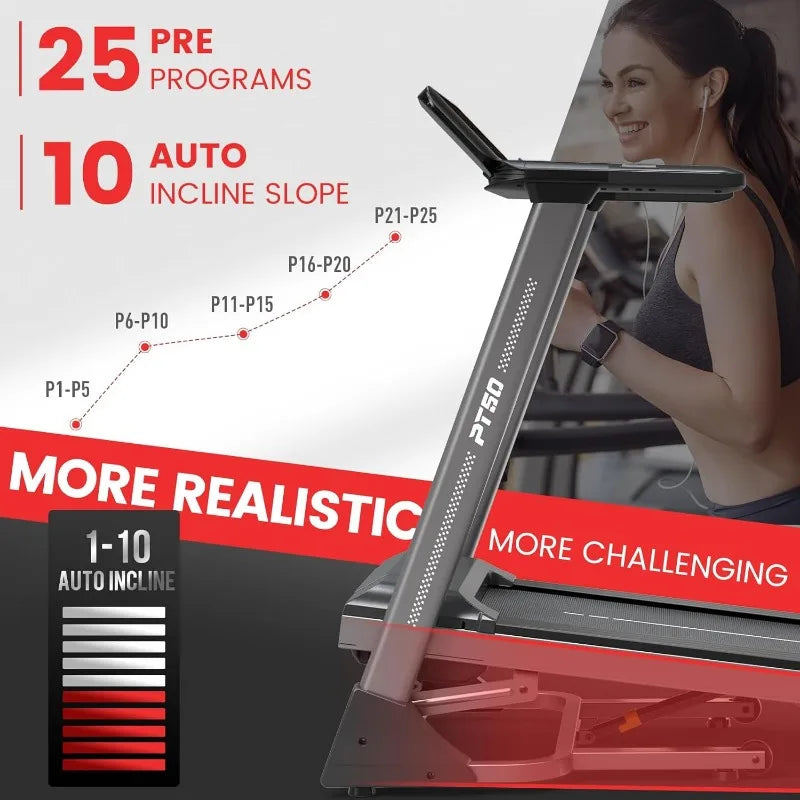 PT50 Treadmill with Incline Foldable Treadmills for Home with 25 Preset Programs/Heart Rate Monitor with Bluetooth Connectivity