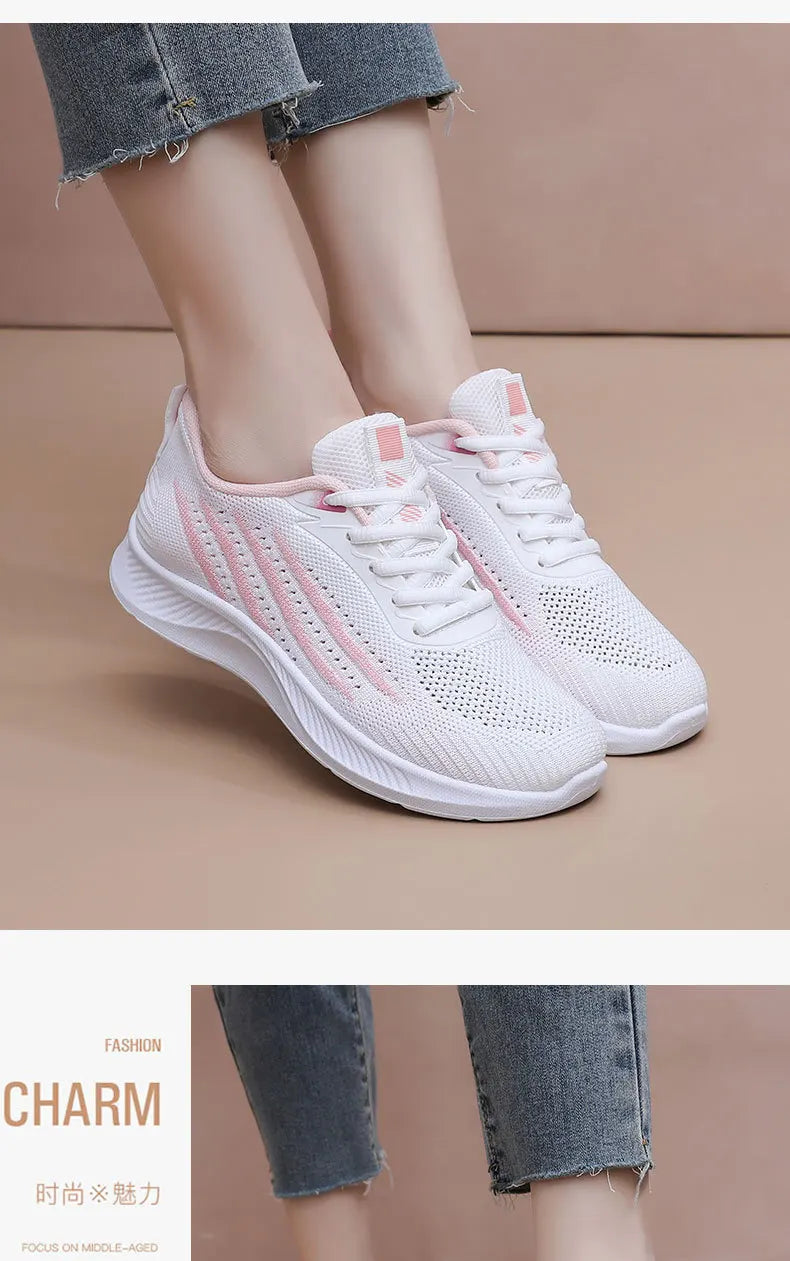 Women's Lightweight Running Shoes Summer Breathable Lace-Up/Gym Walking Training  Cushioned Sole Non Slip Fatigue Relief Casual